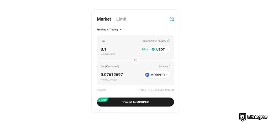 How to buy MORPHO: click Convert to MORPHO on KuCoin.