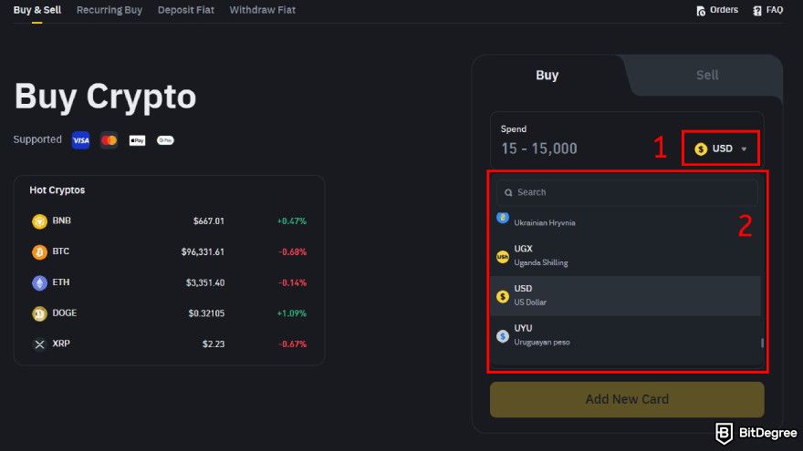 How to buy Movement coin: choose your fiat currency to pay.