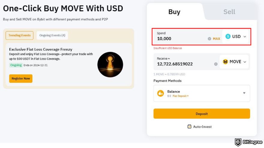 How to buy Movement coin: enter the amount you want to spend.