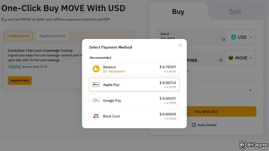 How to buy Movement coin: choose your payment method.