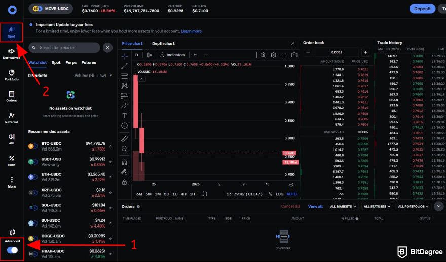 How to buy Movement coin: head to the Spot market.