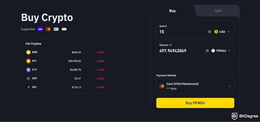 How to buy PENGU: enter the amount.