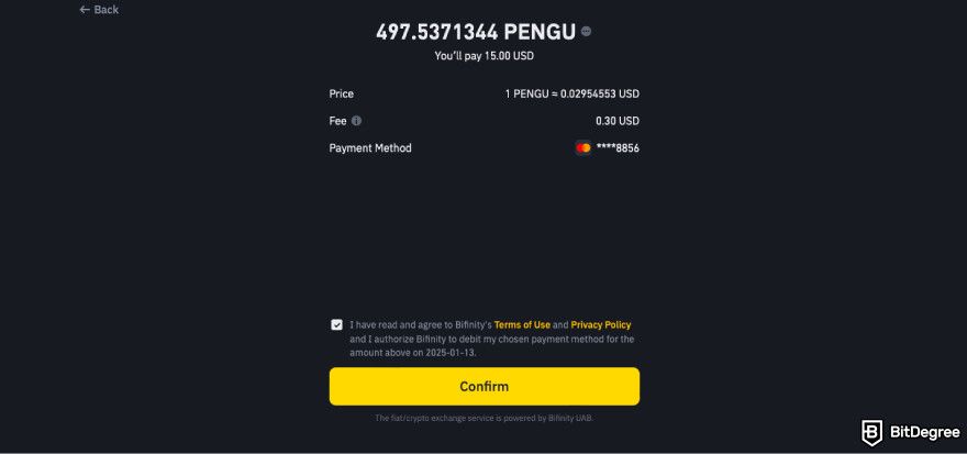 How to buy PENGU: confirm your order.