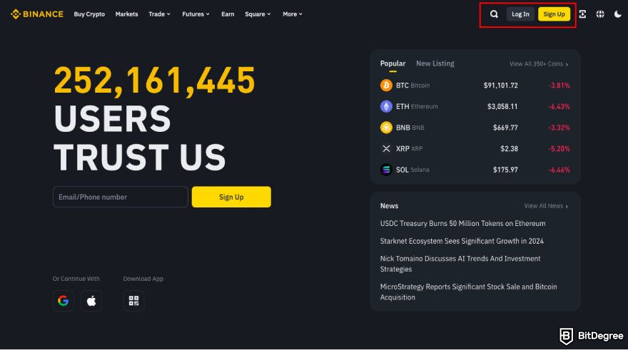 How to buy PENGU: login to Binance