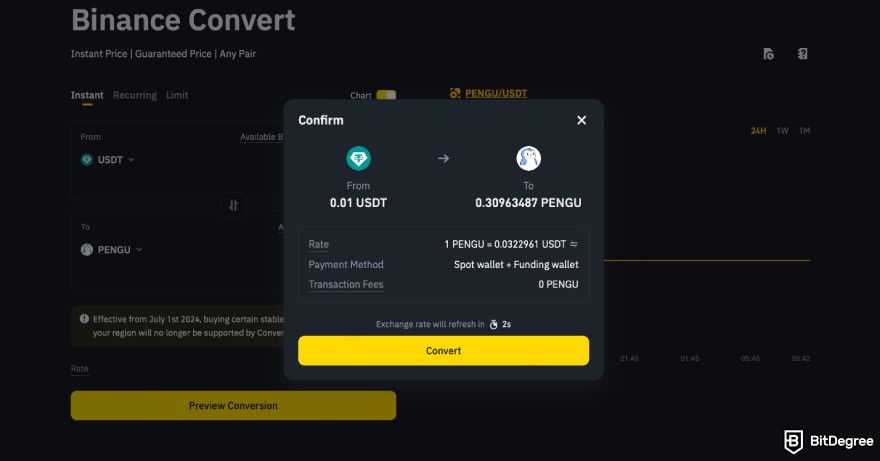 How to buy PENGU: confirm the conversion.