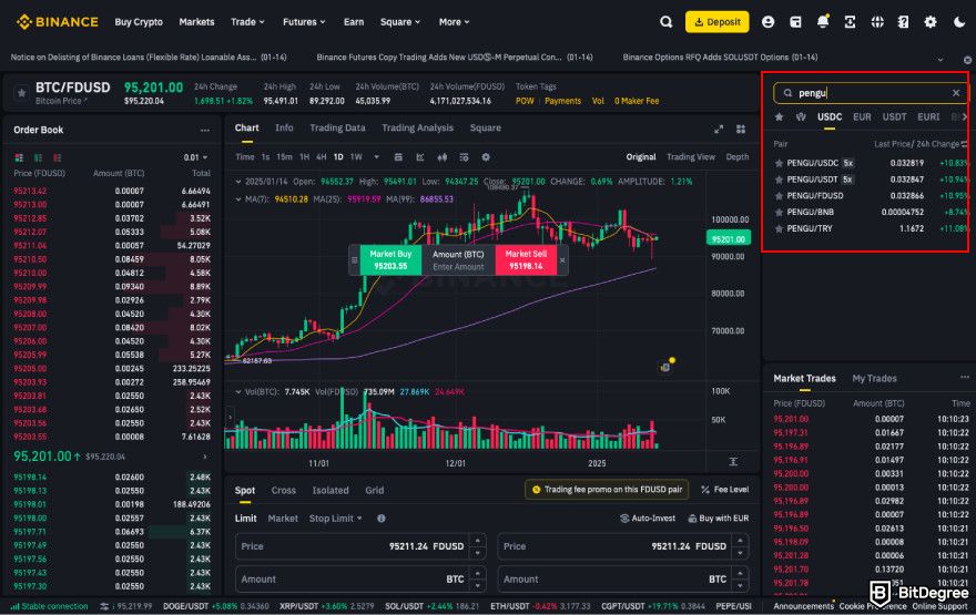 How to buy PENGU: find the PENGU trading pairs.