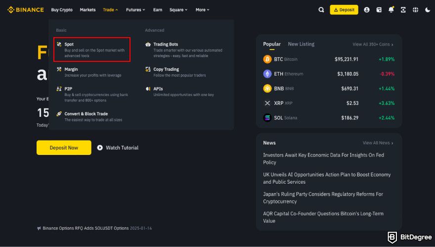 How to buy PENGU: navigate to spot trading.