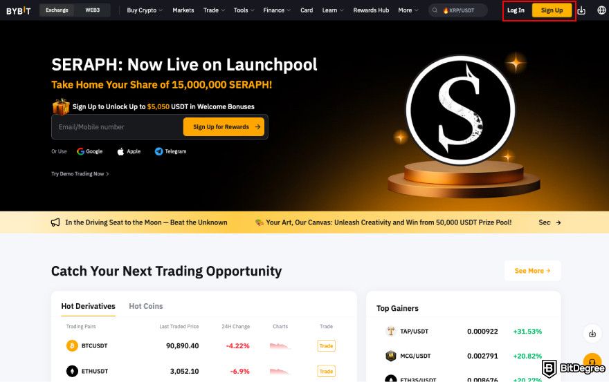 How to buy PENGU: log in to your Bybit account.