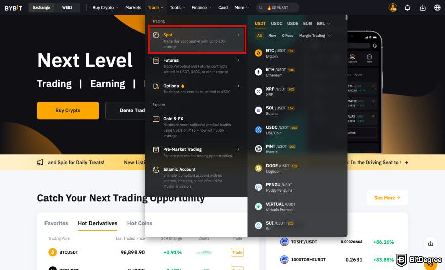 How to buy PENGU: navigate to Spot.