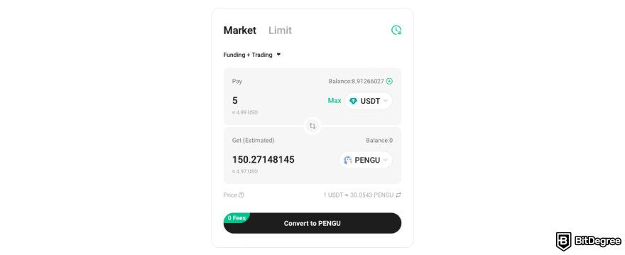 How to buy PENGU: select cryptocurrency.