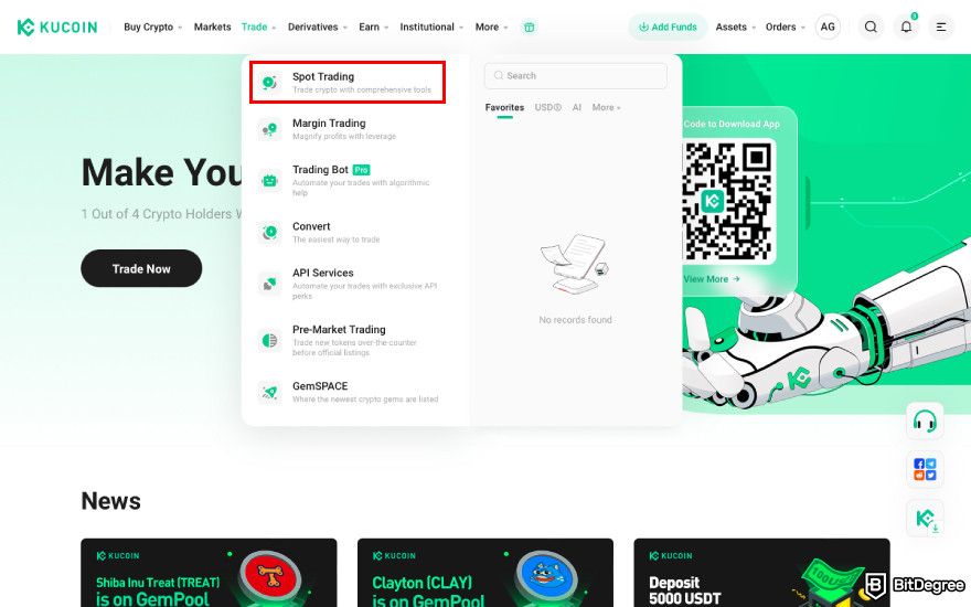 How to buy PENGU: navigate to Spot trading.