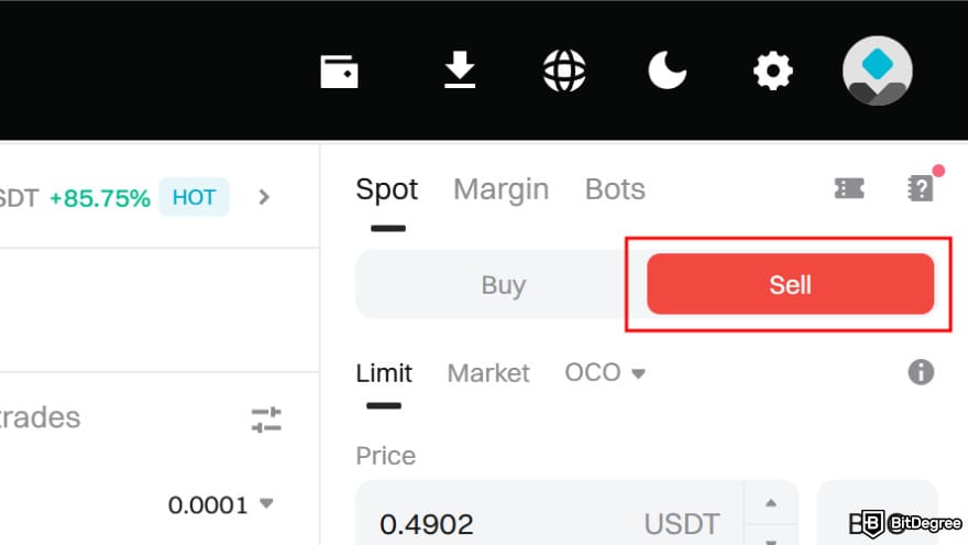 How to buy Pi Coin on Bitget: select sell instead of buy.