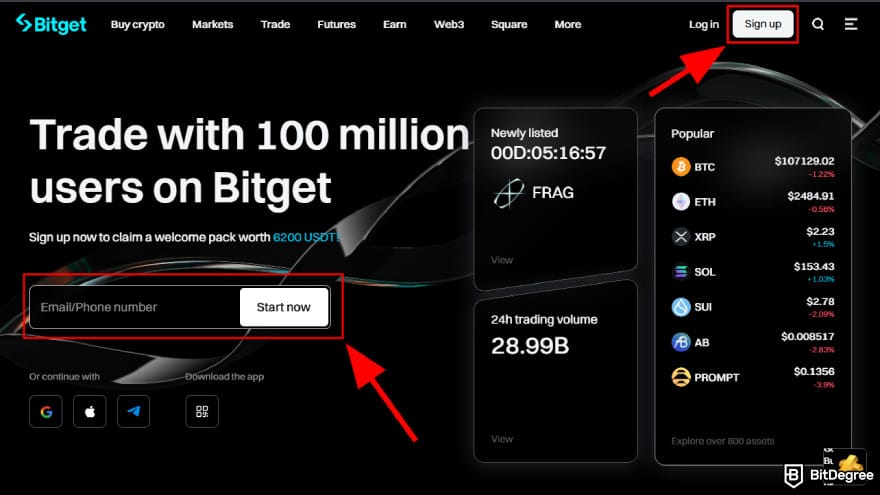 How to buy Pi Coin on Bitget: click the sign up button.