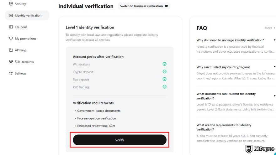 How to buy Pi Coin on Bitget: complete level one verification.
