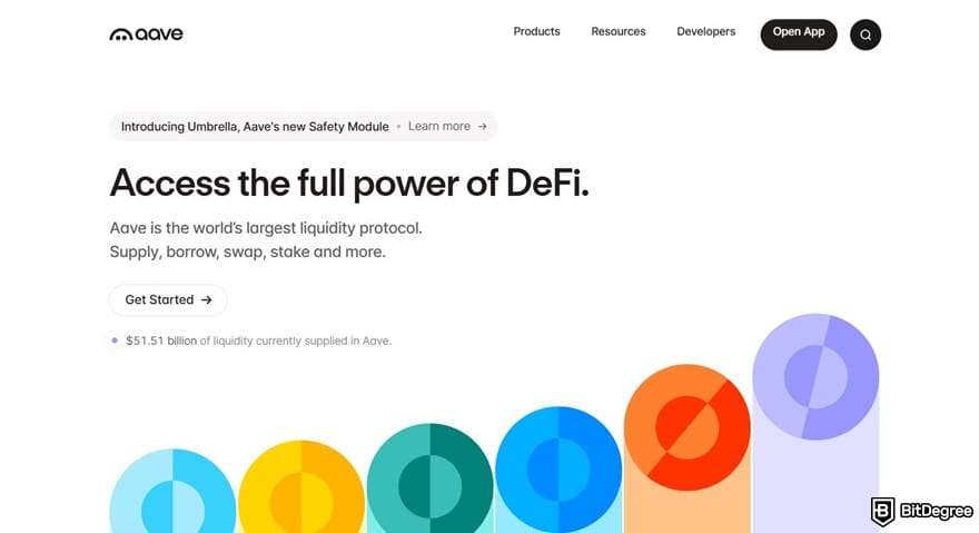 How to buy Polygon crypto: Aave's homepage.