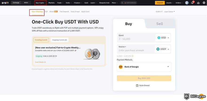 How to buy Polygon crypto: the One-Click Buy page on Bybit.