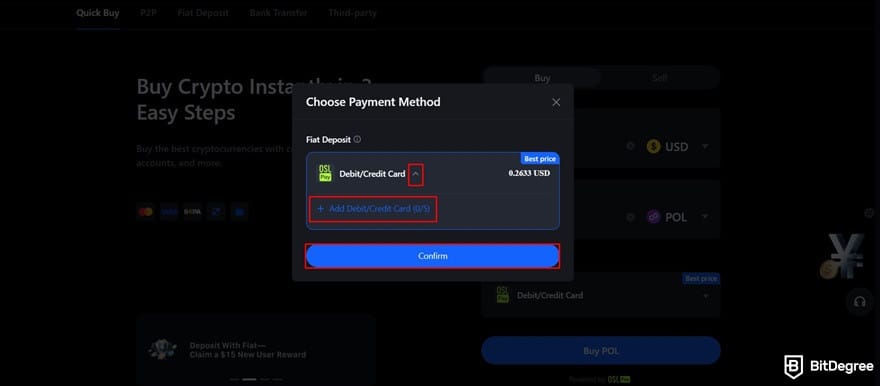 How to buy Polygon crypto: adding card details on MEXC's Quick Buy page.