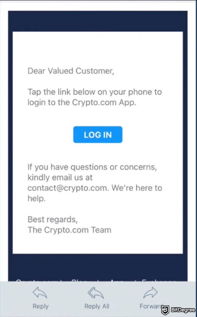 How to buy Popcat: Crypto.com email verification link.