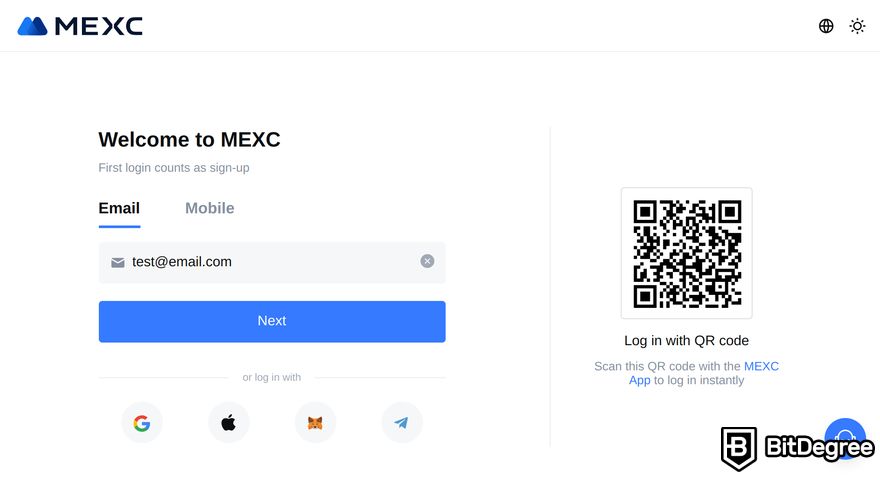 How to buy Popcat: MEXC's sign up page.