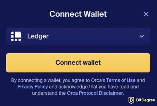 How to buy Popcat: Orca Connect Wallet pop-up window.