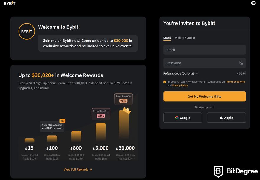 How to buy Popcat: Bybit's account registration page.