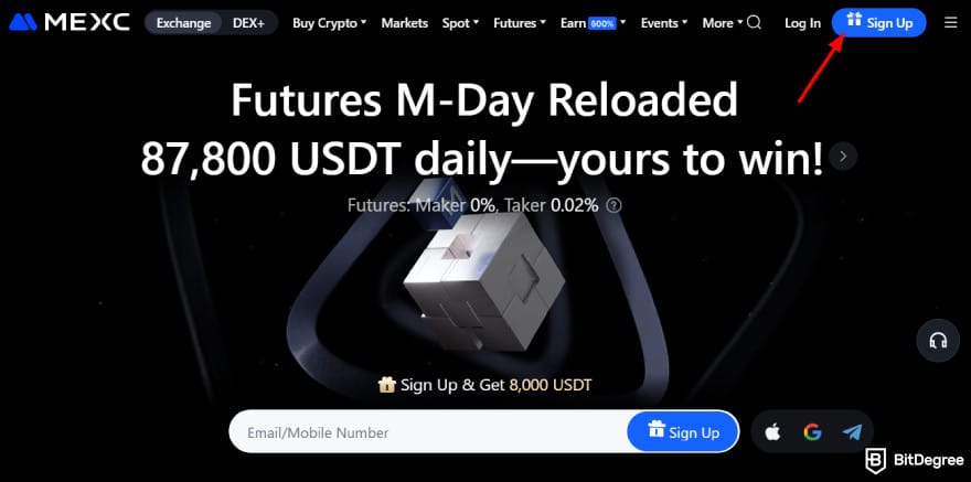 How to buy Qubetics crypto: [Sign Up] button on MEXC.
