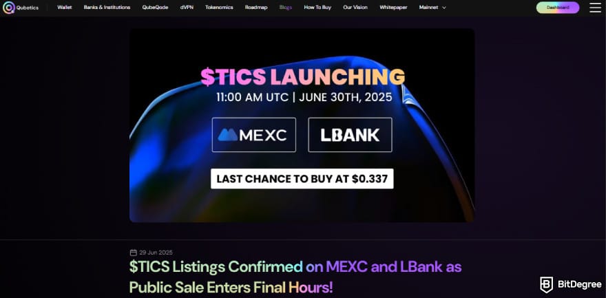 How to buy Qubetics crypto: TICS listing date announcement.