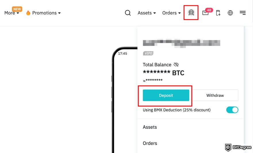 How to buy RXS coin: BitMart deposit page.