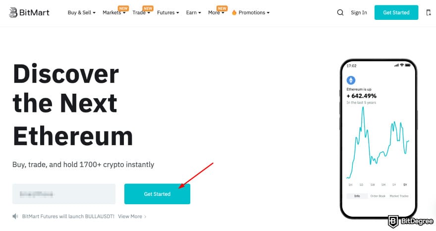 How to buy RXS coin: BitMart get started page.