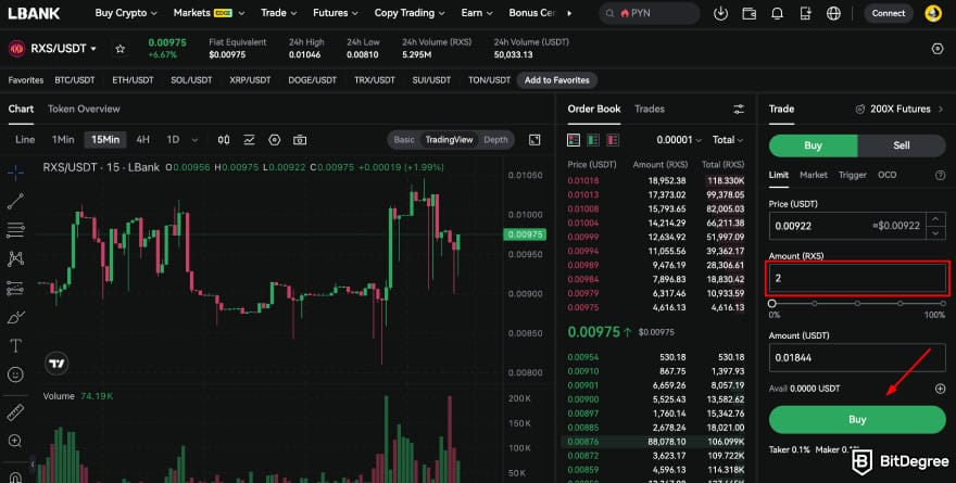 How to buy RXS coin: LBank buy RXS page.