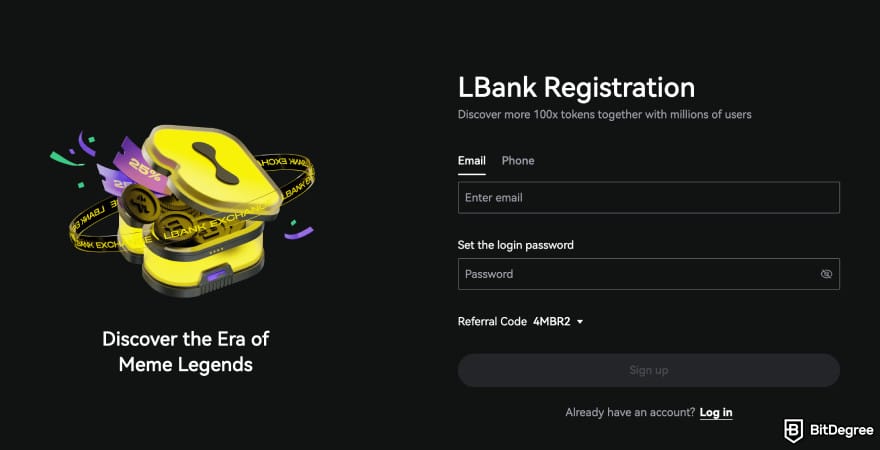 How to buy RXS coin: LBank registration page.