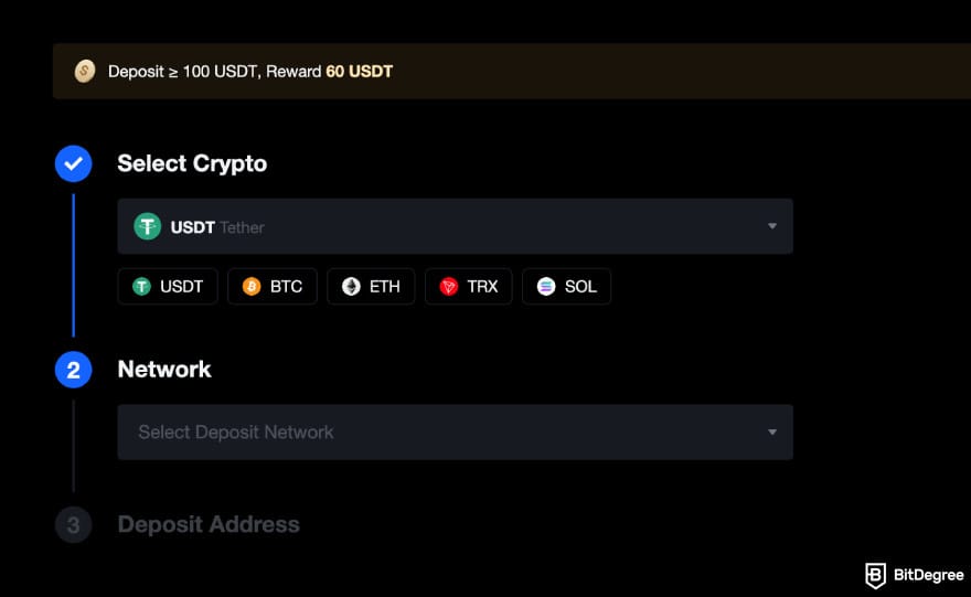 How to buy RXS coin: MEXC deposit page.