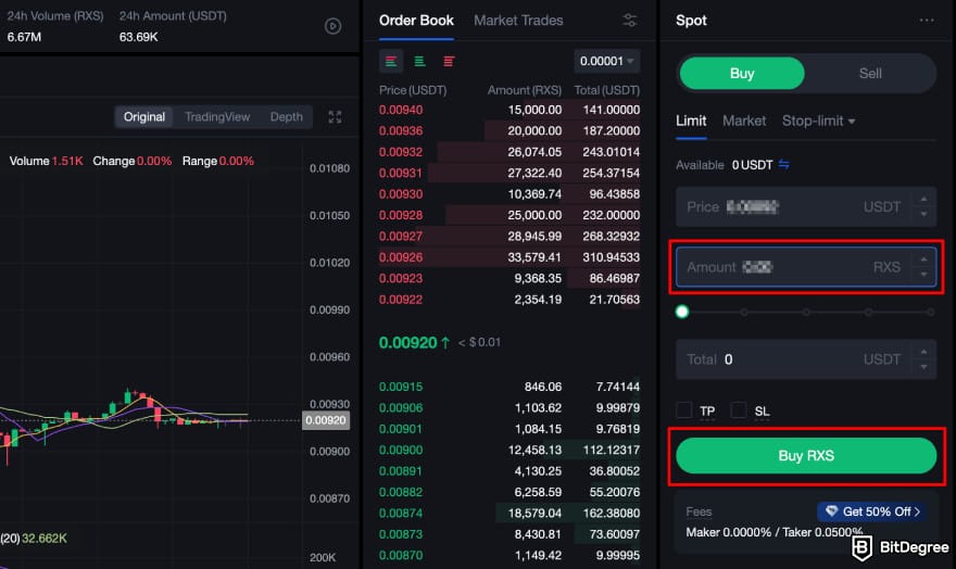 How to buy RXS coin: MEXC spot trading buy RXS.