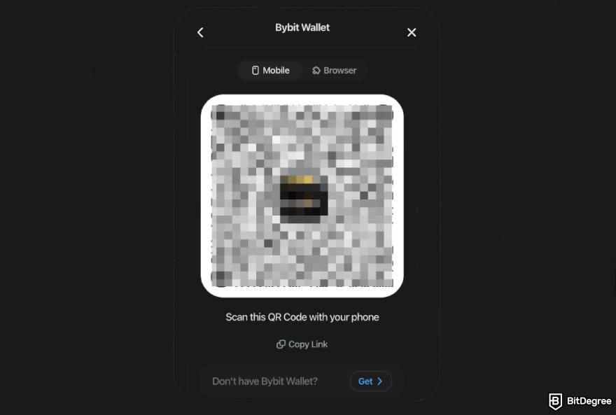How to buy RXS coin: Rexas site showing Bybit QR code to scan and buy RXS.