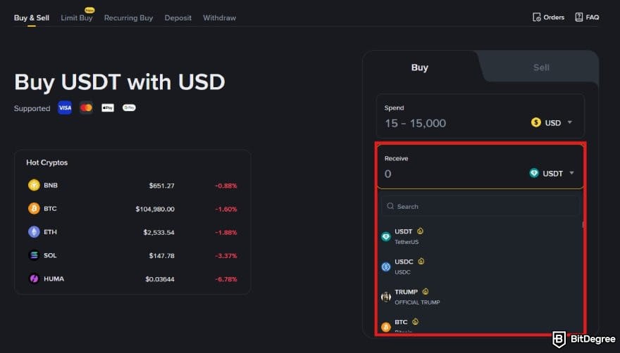How to buy & sell Pi coin: the Buy & Sell page on Binance.