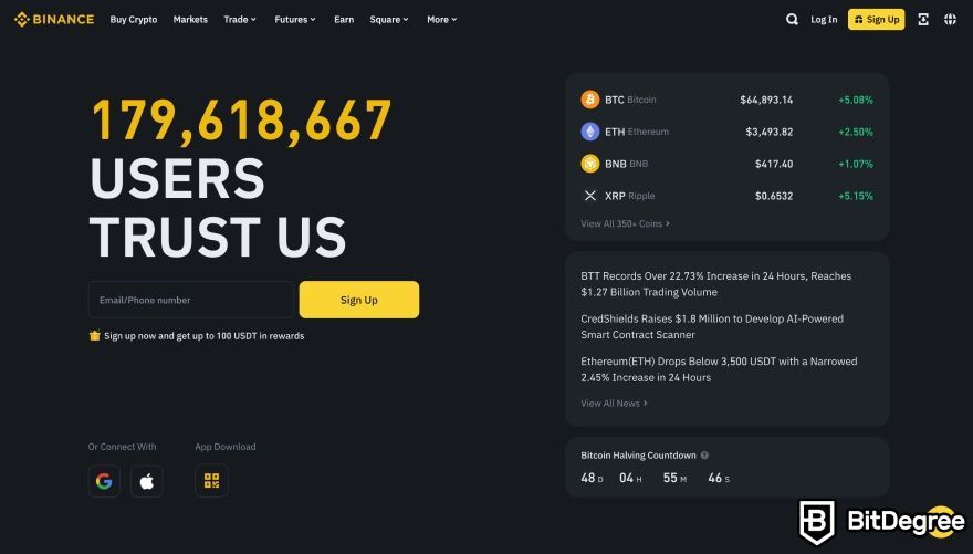 How to buy & sell Pi coin: Binance homepage.