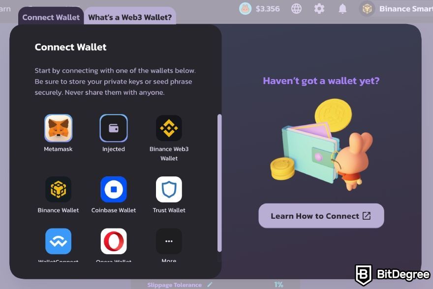 How to buy & sell Pi coin: connect your wallet to PancakeSwap.