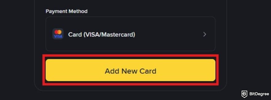 How to buy Solana meme coins: a part of Binance Buy & Sell page with the Add New Card button highlighted.