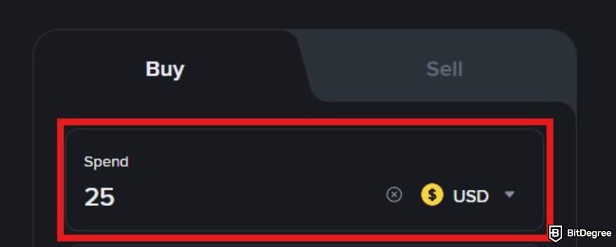How to buy Solana meme coins: a part of Binance Buy & Sell page with the Spend box highlighted.