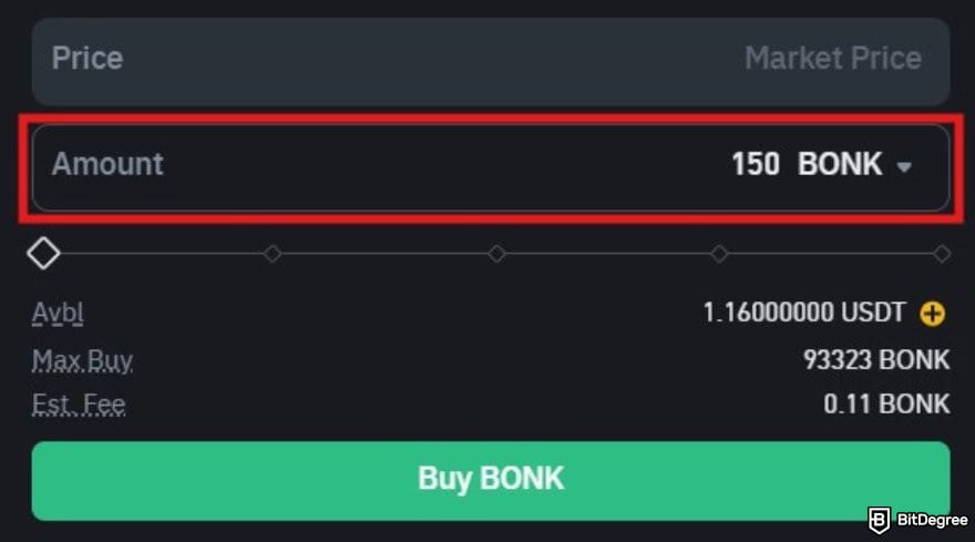 How to buy Solana meme coins: a portion the order form on Binance spot trading interface.