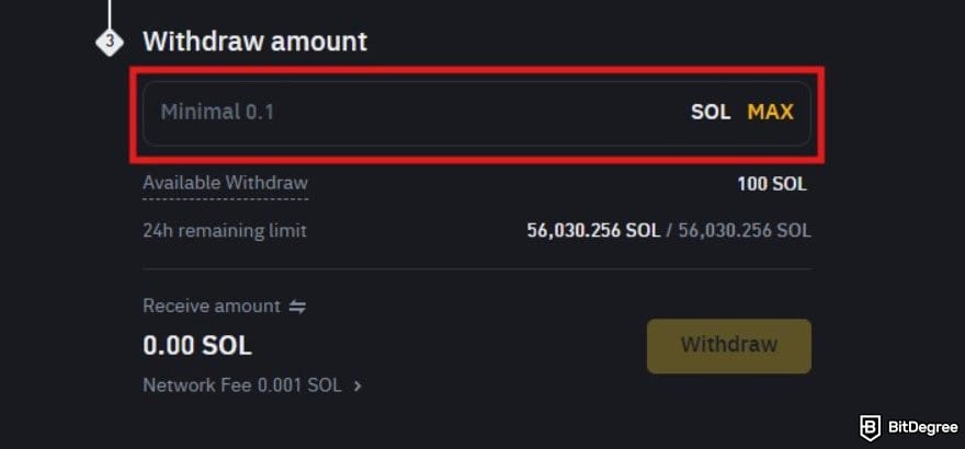 How to buy Solana meme coins: the transfer crypto page on Binance highlighting the amount box.