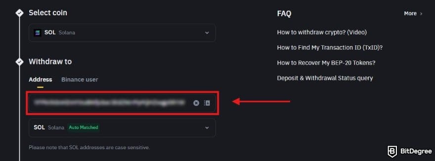 How to buy Solana meme coins: the transfer crypto page on Binance.
