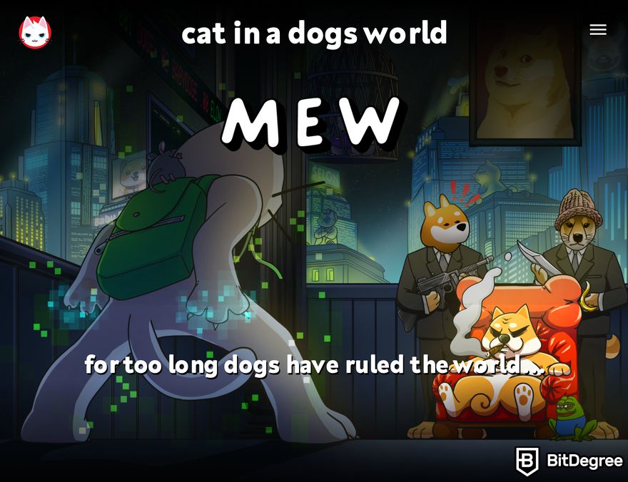 How to buy Solana meme coins: a preview of cat in a dogs world homepage.