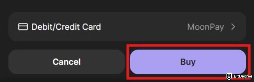 How to buy Solana meme coins: a portion of the buy SOL page on phantom highlighting the Buy button.
