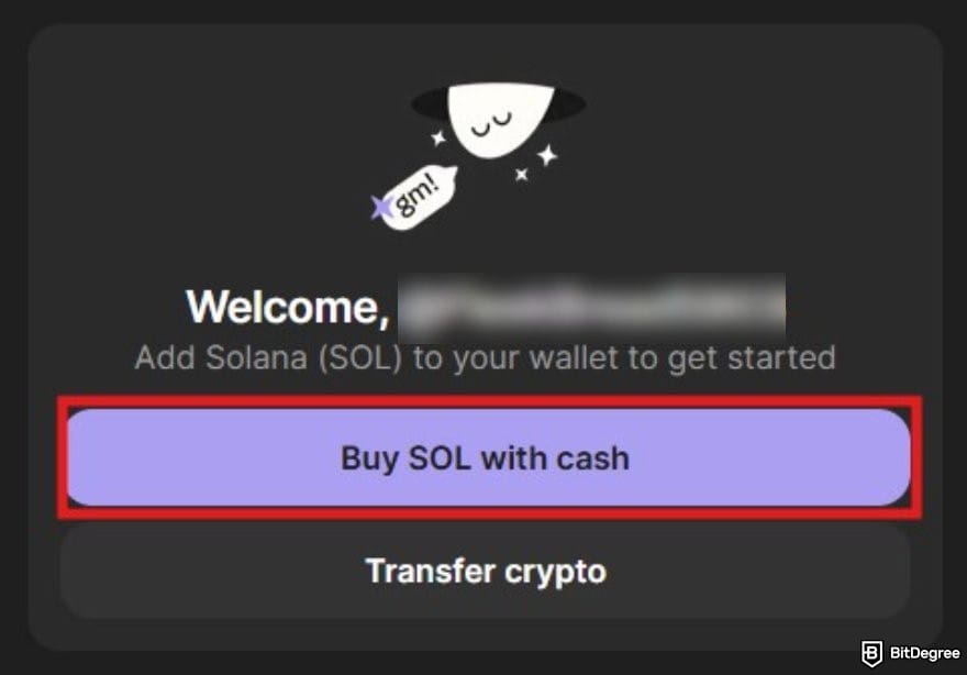 How to buy Solana meme coins: a portion of Phantom wallet interface with the Buy SOL button.