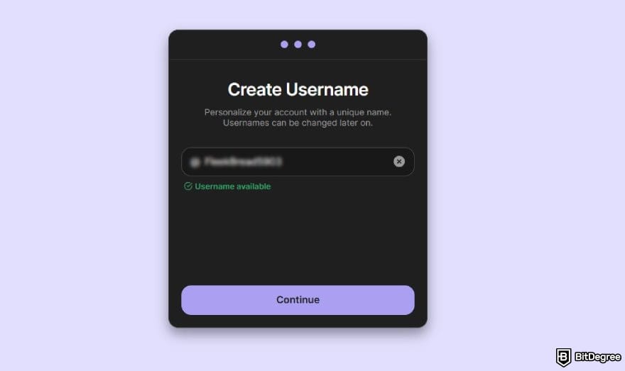 How to buy Solana meme coins: the create username page when setting up a new phantom wallet.