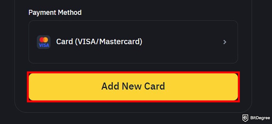 How to buy Solv crypto: Binance quick buy and sell page with the Add New Card button highlighted.