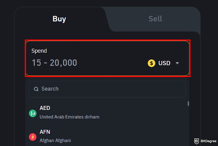 How to buy Solv crypto: the buy order form on Binance quick buy/sell page with the Spend box highlighted.