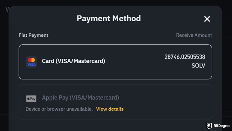 How to buy Solv crypto: the available payment methods for quick buy and sell feature on Binance.