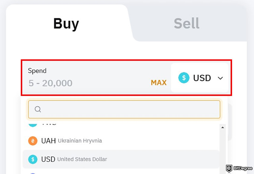 How to buy Solv crypto: Bybit One-Click Buy page witg the Spend box highlighted.